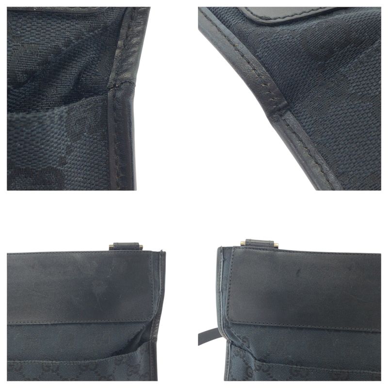 Gucci Black Silver Hardware GG Canvas 019 0348 Shoulder Bag Pochette Women