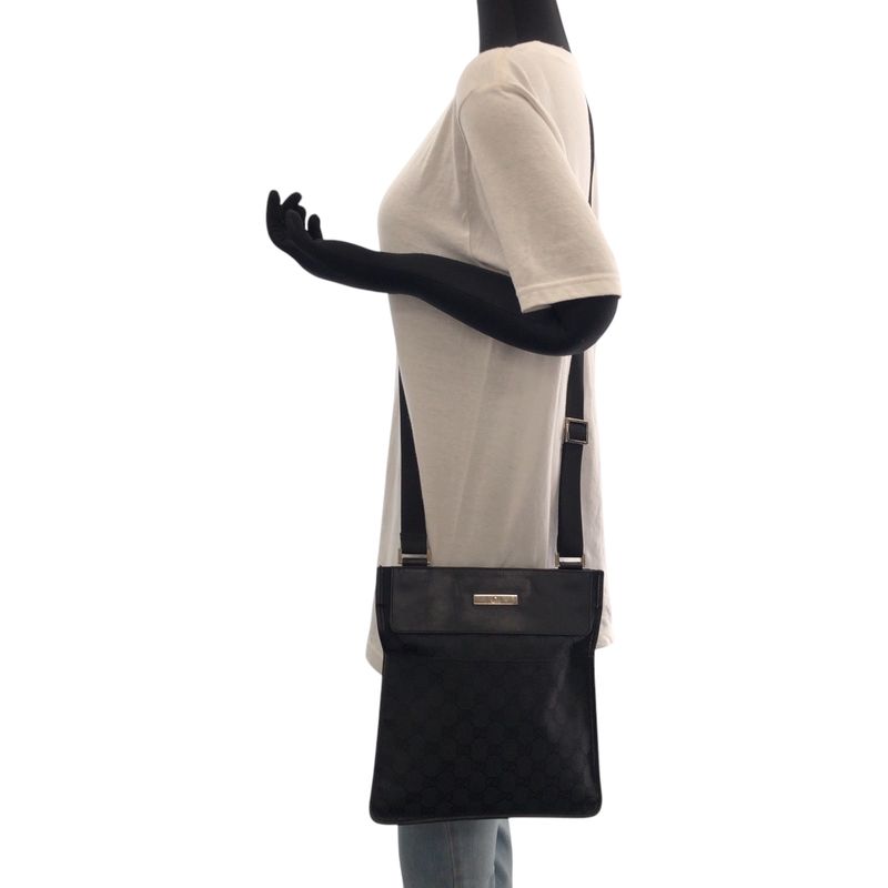 Gucci Black Silver Hardware GG Canvas 019 0348 Shoulder Bag Pochette Women