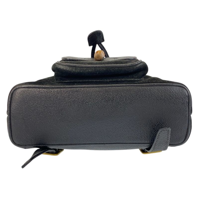 Gucci Bamboo Black Gold Hardware Suede 003 1705 0030 Backpack Women 506426