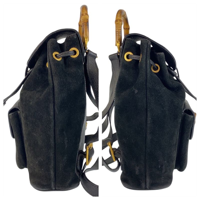Gucci Bamboo Black Gold Hardware Suede 003 1705 0030 Backpack Women 506426