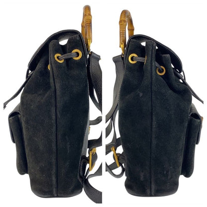 Gucci Bamboo Black Gold Hardware Suede 003 1705 0030 Backpack Women 506426