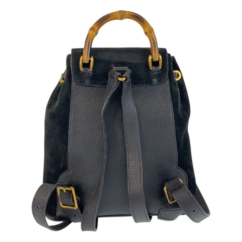 Gucci Bamboo Black Gold Hardware Suede 003 1705 0030 Backpack Women 506426