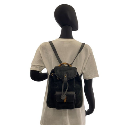 Gucci Bamboo Black Gold Hardware Suede 003 1705 0030 Backpack Women 506426
