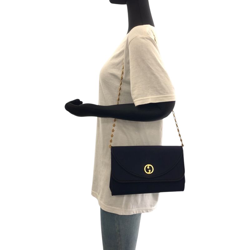 Gucci Vintage Old Gucci Navy Gold Hardware Canvas Chain Shoulder Bag Shoulder