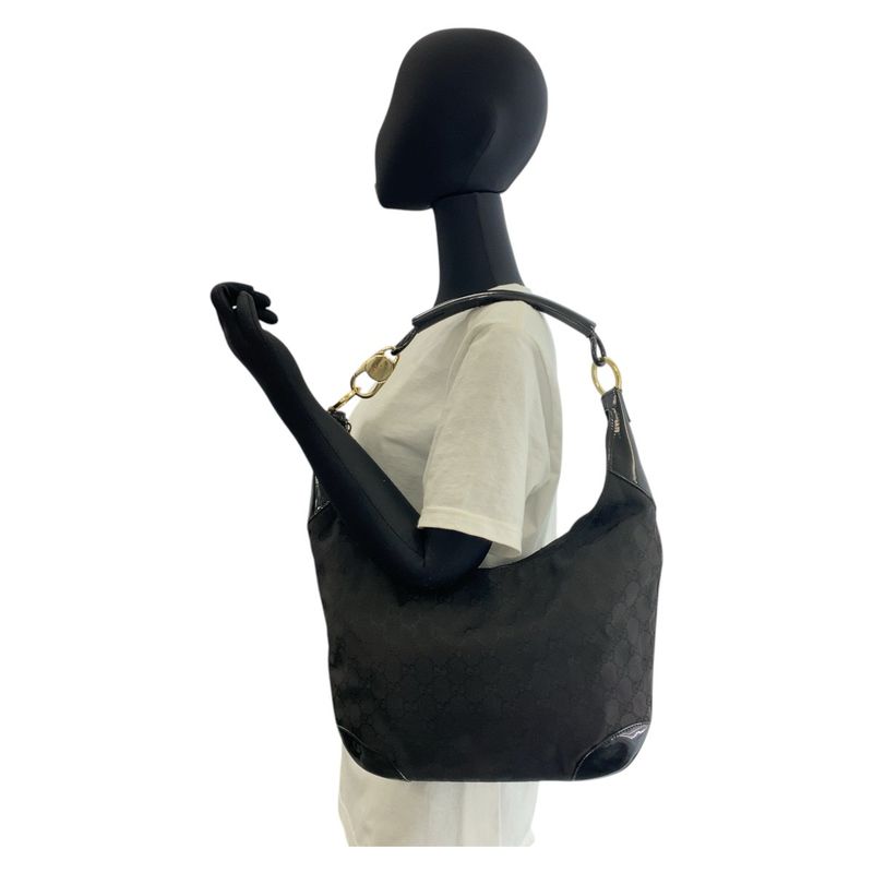 Gucci Black Gold Hardware GG Canvas Leather 001 4157 Shoulder Bag Women 506407