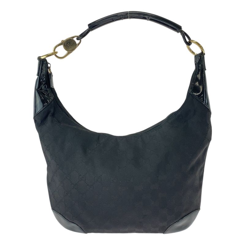 Gucci Black Gold Hardware GG Canvas Leather 001 4157 Shoulder Bag Women 506407