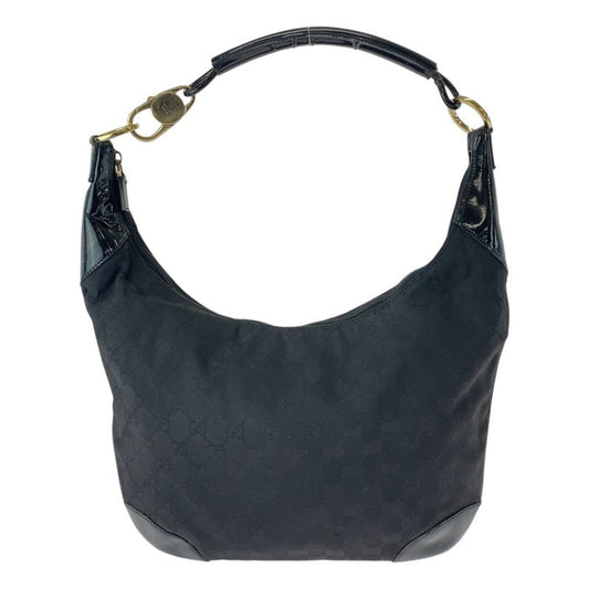 Gucci Black Gold Hardware GG Canvas Leather 001 4157 Shoulder Bag Women 506407