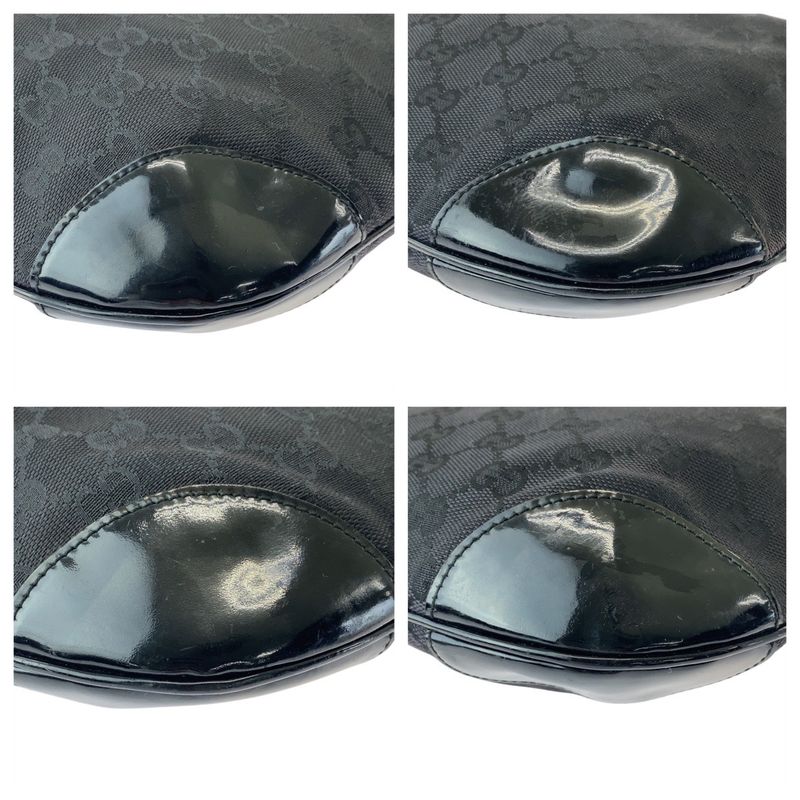 Gucci Black Gold Hardware GG Canvas Leather 001 4157 Shoulder Bag Women 506407