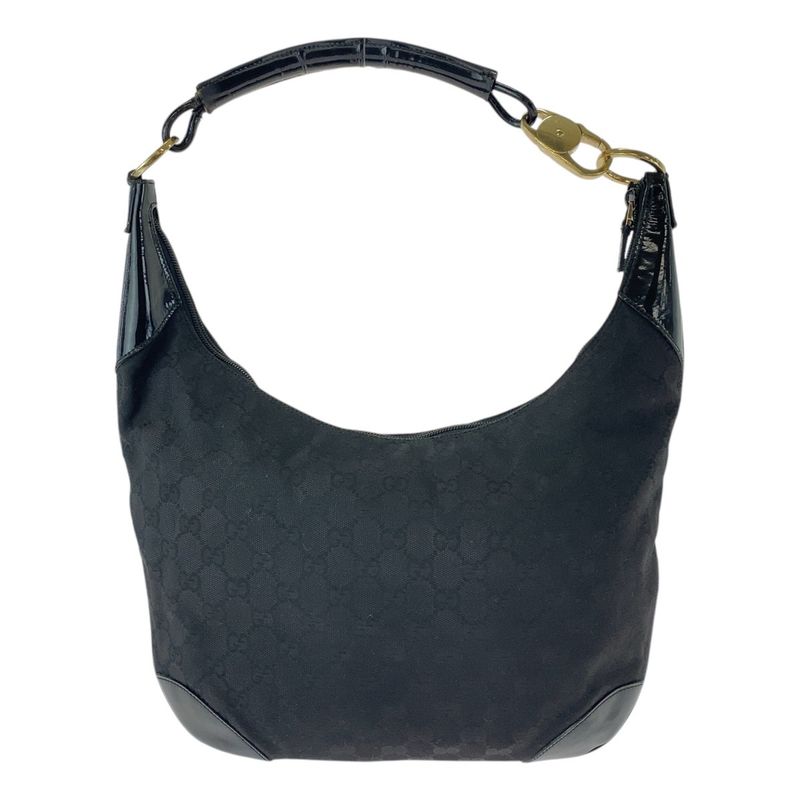Gucci Black Gold Hardware GG Canvas Leather 001 4157 Shoulder Bag Women 506407