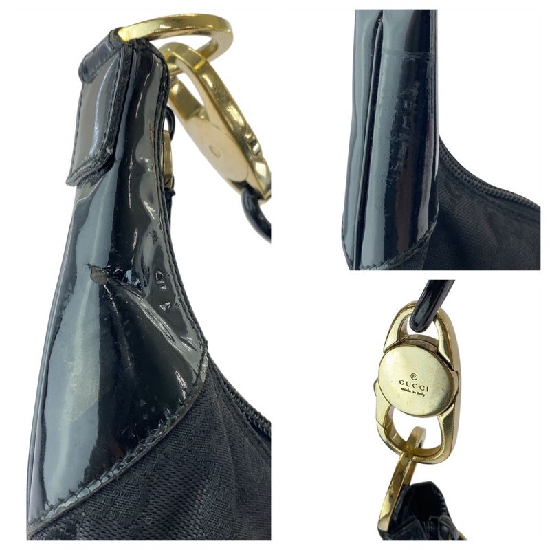 Gucci Black Gold Hardware GG Canvas Leather 001 4157 Shoulder Bag Women 506407