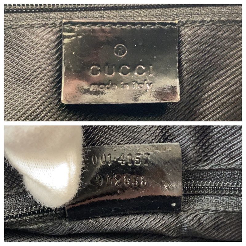 Gucci Black Gold Hardware GG Canvas Leather 001 4157 Shoulder Bag Women 506407