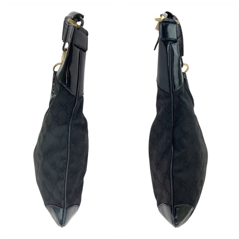 Gucci Black Gold Hardware GG Canvas Leather 001 4157 Shoulder Bag Women 506407