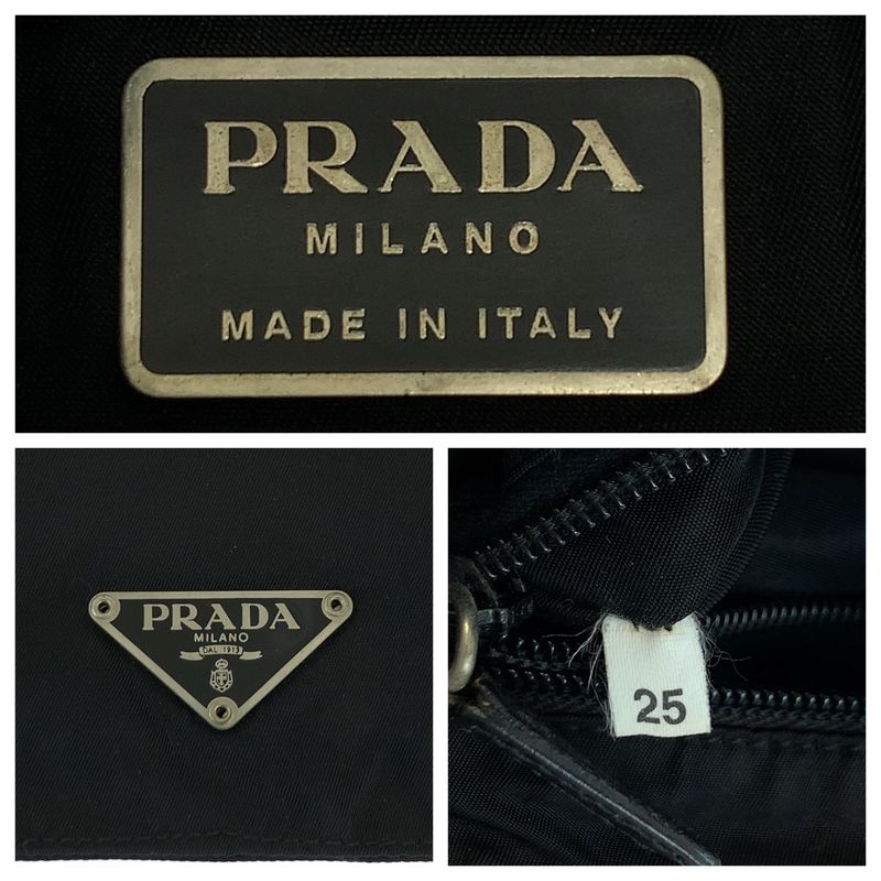 Prada Tessuto Triangle Logo Plate Black Silver Hardware Nylon Shoulder Bag