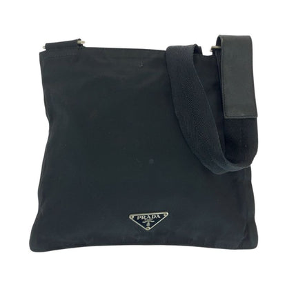 Prada Tessuto Triangle Logo Plate Black Silver Hardware Nylon Shoulder Bag