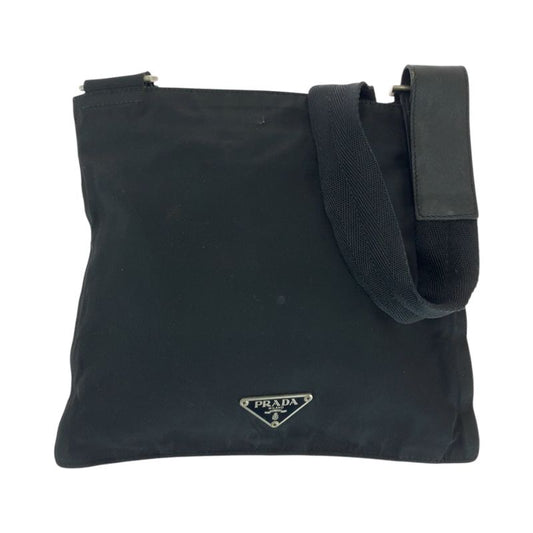 Prada Tessuto Triangle Logo Plate Black Silver Hardware Nylon Shoulder Bag