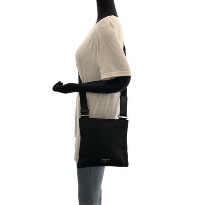 Prada Tessuto Triangle Logo Plate Black Silver Hardware Nylon Shoulder Bag