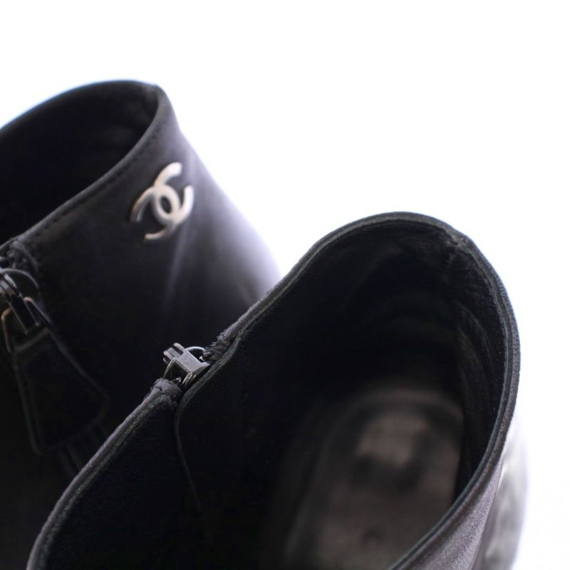 Chanel Short Boots Round Toe High Heel Leather One Color Coco Mark Logo 35.5