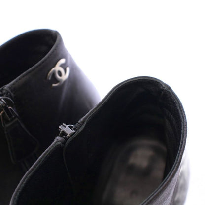 Chanel Short Boots Round Toe High Heel Leather One Color Coco Mark Logo 35.5