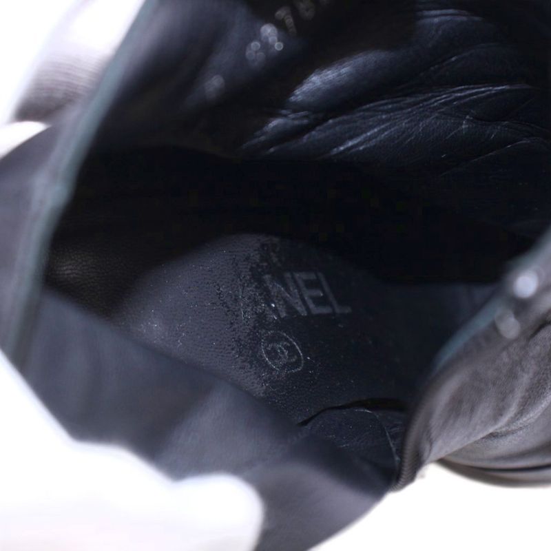 Chanel Short Boots Round Toe High Heel Leather One Color Coco Mark Logo 35.5