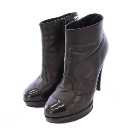 Chanel Short Boots Round Toe High Heel Leather One Color Coco Mark Logo 35.5