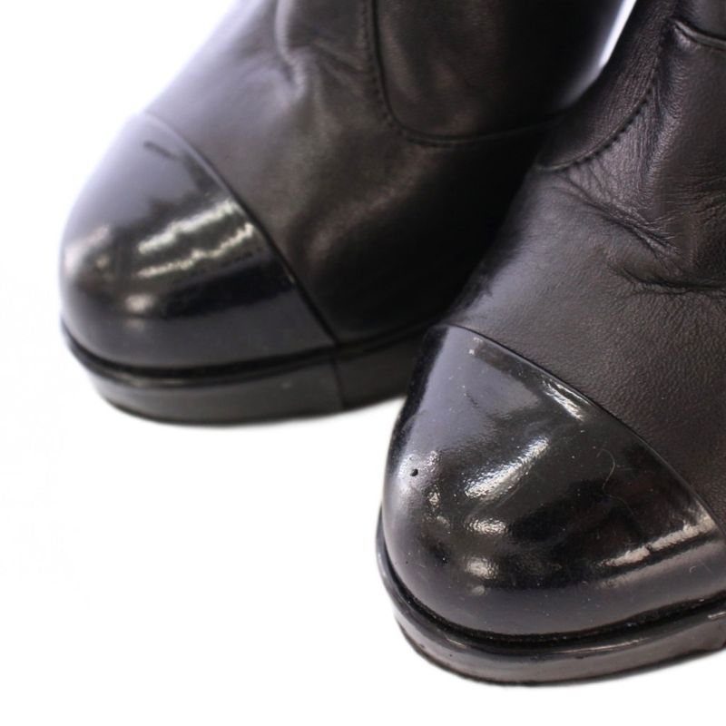 Chanel Short Boots Round Toe High Heel Leather One Color Coco Mark Logo 35.5