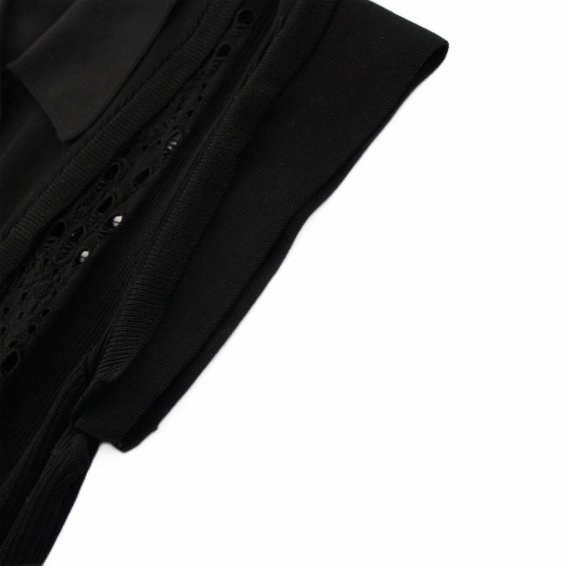 Chanel 20SS Ribbed Knit Dress Knee Length Sleeveless Coco Mark Ruffle 40 Black