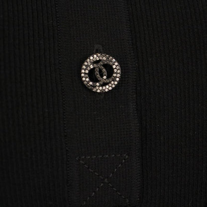 Chanel 20SS Ribbed Knit Dress Knee Length Sleeveless Coco Mark Ruffle 40 Black