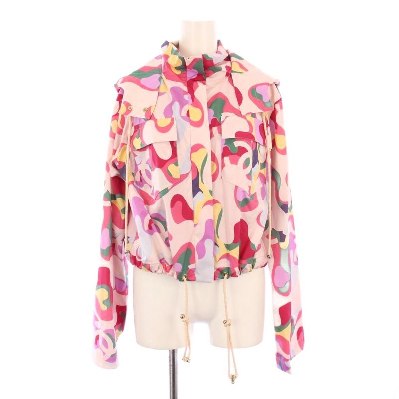 Chanel 21AW Windbreaker Mountain Hoodie Jacket Silk 38 Multicolor P70173v61773
