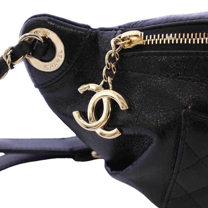 Chanel Coco Mark Matelasse Waist Bag Body Bag Leather Black 25th A57832 KH - OH