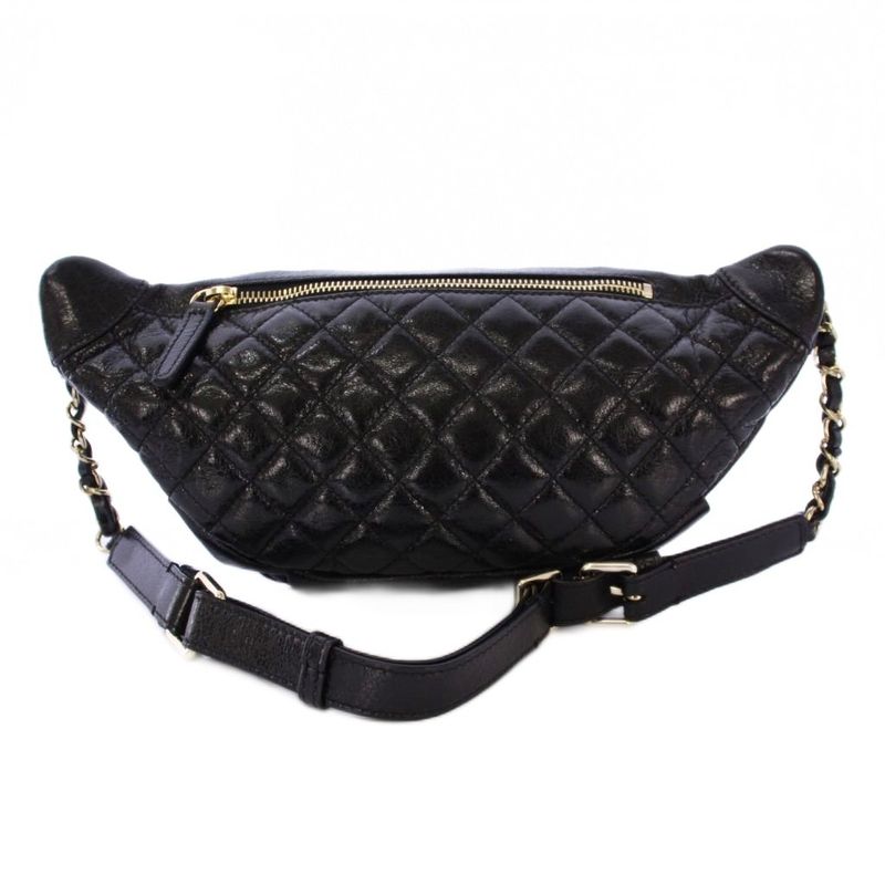 Chanel Coco Mark Matelasse Waist Bag Body Bag Leather Black 25th A57832 KH - OH