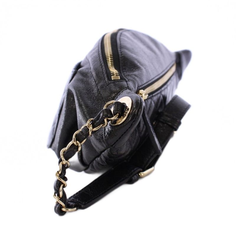 Chanel Coco Mark Matelasse Waist Bag Body Bag Leather Black 25th A57832 KH - OH