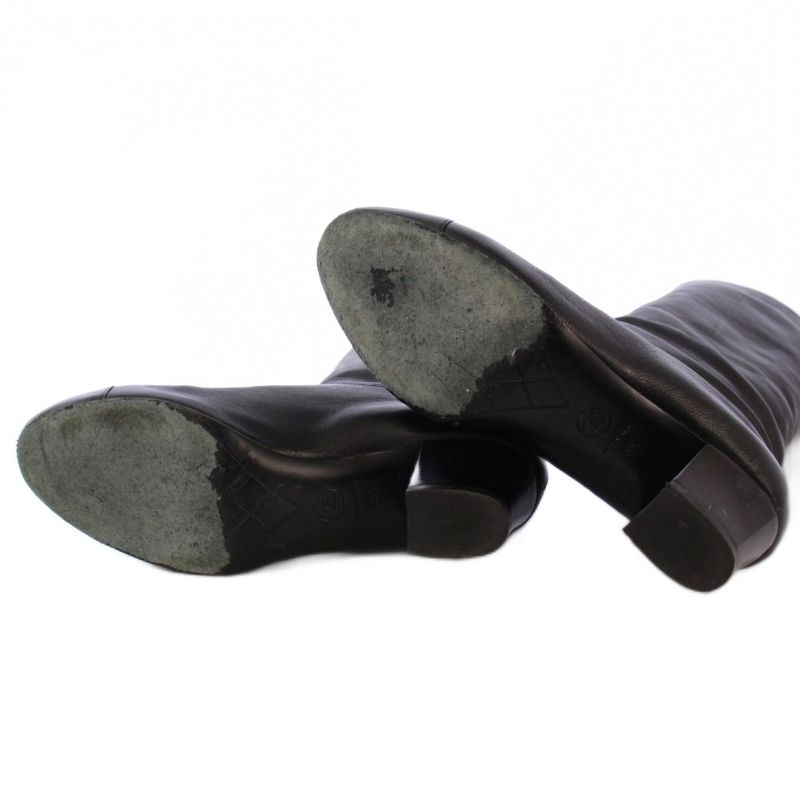 Chanel Jockey Boots Middle Length Coco Mark Leather 38C Black G36273 KH