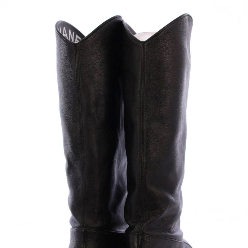 Chanel Jockey Boots Middle Length Coco Mark Leather 38C Black G36273 KH