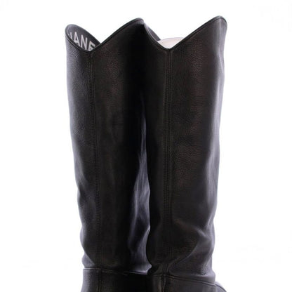 Chanel Jockey Boots Middle Length Coco Mark Leather 38C Black G36273 KH