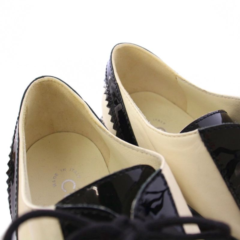 Chanel Lace Up Shoes Dress Shoes Wingtip Bicolor Leather 38C Black White G35316