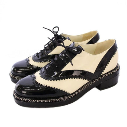 Chanel Lace Up Shoes Dress Shoes Wingtip Bicolor Leather 38C Black White G35316