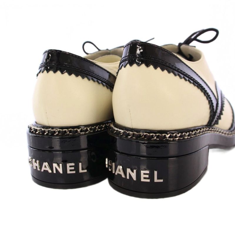 Chanel Lace Up Shoes Dress Shoes Wingtip Bicolor Leather 38C Black White G35316