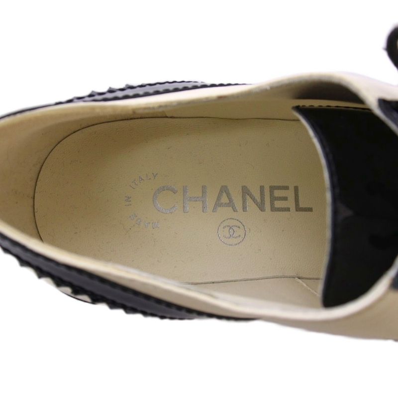 Chanel Lace Up Shoes Dress Shoes Wingtip Bicolor Leather 38C Black White G35316