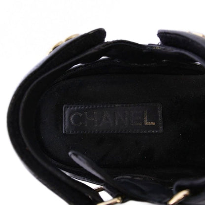 Chanel Sandals Shiny Calfskin Coco Mark Matelasse Leather 38C Black G37455 KH