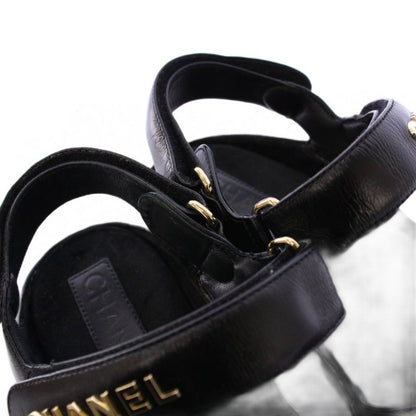 Chanel Sandals Shiny Calfskin Coco Mark Matelasse Leather 38C Black G37455 KH