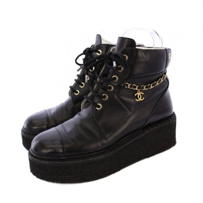 Chanel Short Boots Platform Coco Mark Chain 38C Black G39332 KH