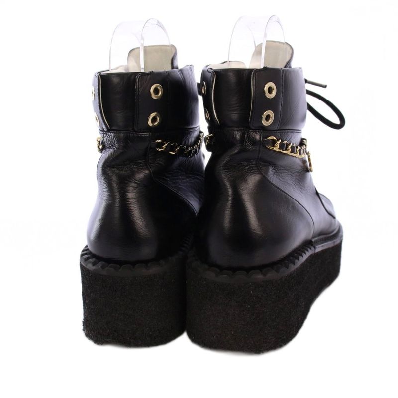 Chanel Short Boots Platform Coco Mark Chain 38C Black G39332 KH