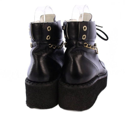Chanel Short Boots Platform Coco Mark Chain 38C Black G39332 KH