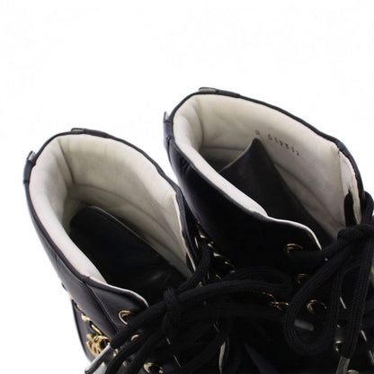 Chanel Short Boots Platform Coco Mark Chain 38C Black G39332 KH