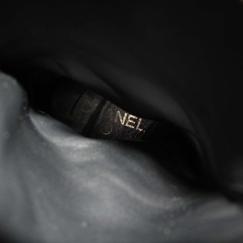 Chanel Shearling Snow Boots Mid Length Sheepskin Coco Mark 38 Black Beige