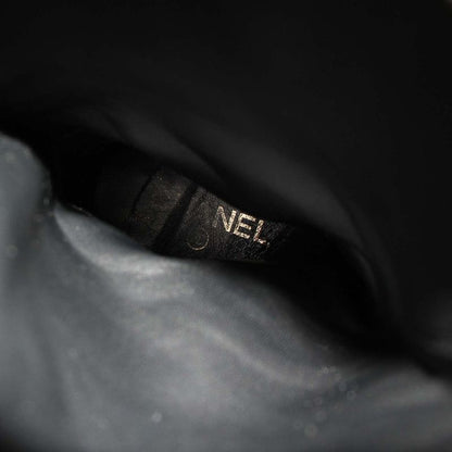 Chanel Shearling Snow Boots Mid Length Sheepskin Coco Mark 38 Black Beige