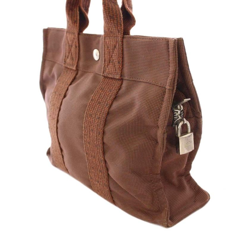 Hermes Her Line PM Tote Handbag Canvas Logo Brown BB - OH