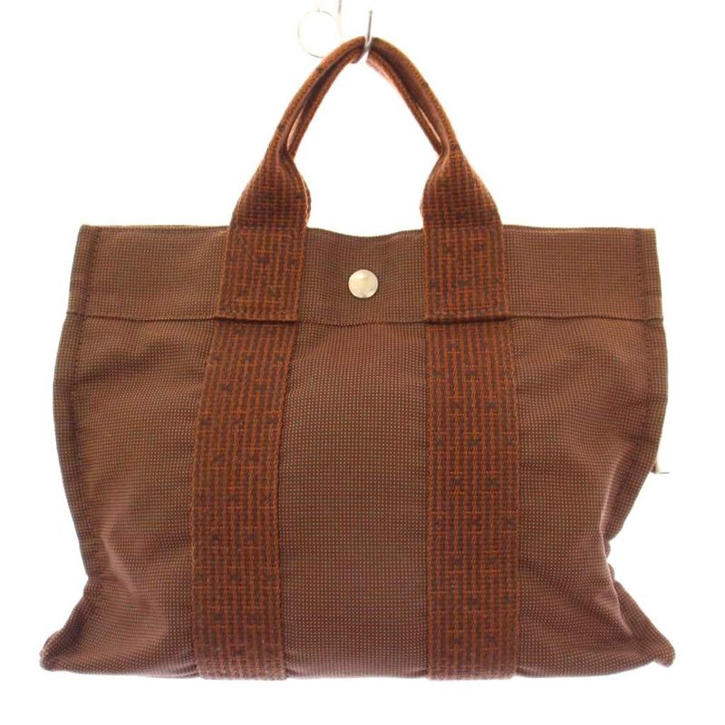 Hermes Her Line PM Tote Handbag Canvas Logo Brown BB - OH