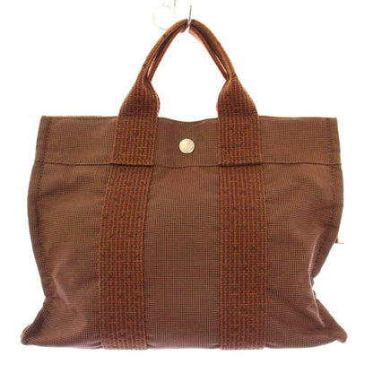Hermes Her Line PM Tote Handbag Canvas Logo Brown BB - OH