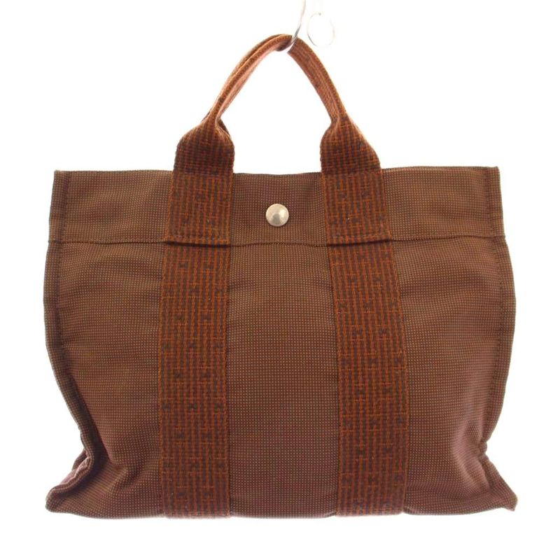 Hermes Her Line PM Tote Handbag Canvas Logo Brown BB - OH